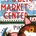 photobomb cat in front of Pike Place Market
