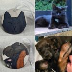 pictures of custom ornaments of a cat and two dogs